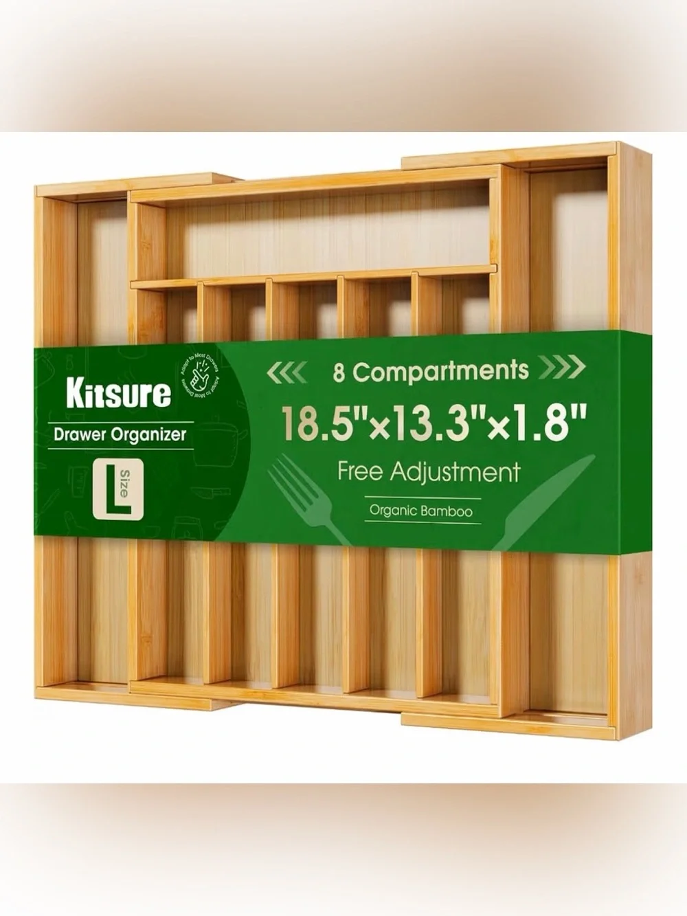 8-Compartment Bamboo Drawer Organizer - Natural Bamboo‎